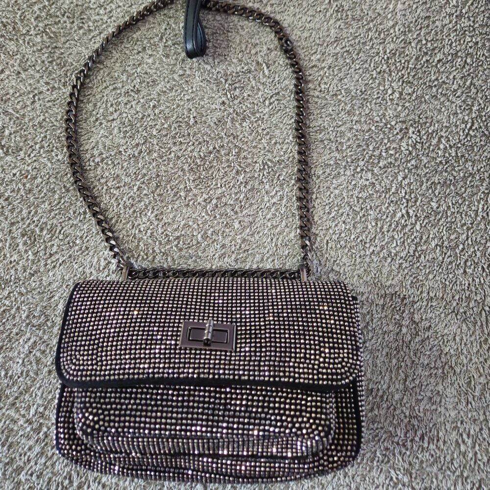 Women's ONLY brand cross body shoulder bag glitter shining black cocktail bag